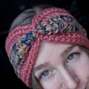Handmade Pink/Multi. Color Crochet Bow Headband
